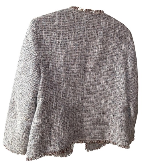 Banana Republic Tweed Blazer Jacket Blue‎ Multi Fringe Trim Open Front Career - Picture 3 of 8